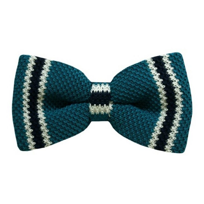 TheDapperTie Men's Oasis, White And Navy Stripe 2.75 W And 4.75 L Inch Knit Pre-Tied Bow Tie, 1 of 3
