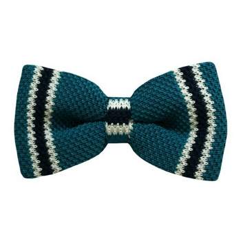 TheDapperTie Men's Oasis, White And Navy Stripe 2.75 W And 4.75 L Inch Knit Pre-Tied Bow Tie