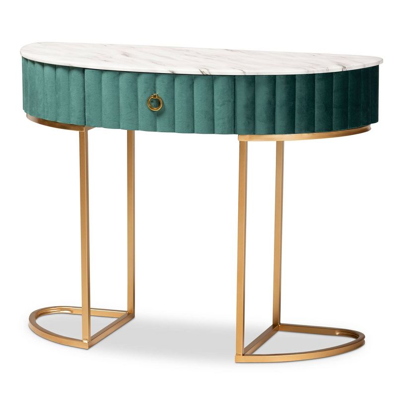 1 Drawer Beale Velvet Upholstered and Brushed Console Table Green/Gold - Baxton Studio, 1 of 11