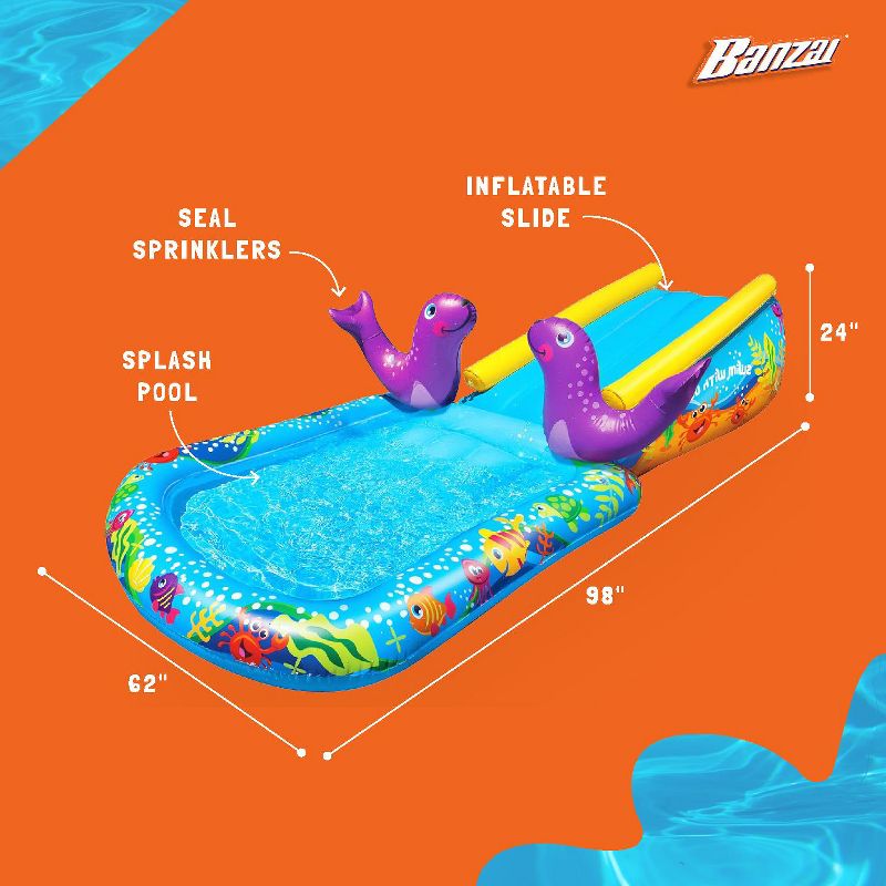 Banzai Inflatable Outdoor My First Cushion Water Slide Ramp and Splash Pool with Inflatable Seal Sprinkler Sprayers for Kids Ages 2+, 3 of 7