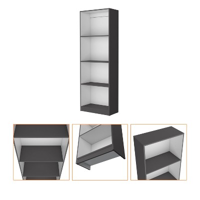 Vynxaria Sutton Bookcase: 4-Tier Open Storage Shelves, Classic-Modern Fusion, White/Black/Gray Finishes