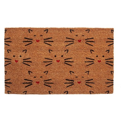 1'4" x 2'4" Love Cats Indoor/Outdoor Coir Doormat Black/Red - Entryways: Welcome Mat with PVC Backing