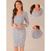 INSPIRE CHIC Women's Elegant Work 3/4 Sleeve Plaid Tweed Bodycon Dresses - 2 of 4