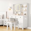 Vanity Desk with Mirror, LED Lights and Charging Station, Farmhouse Makeup Table With 2 Drawers and Cushioned Stool for Bedroom Dressing Room - 3 of 4