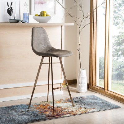 Taupe Faux Leather and Metal Bar Stool