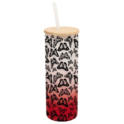 Elanze Designs Small Monarch Butterfly Insect Bug Wrap-Around Design 25 Ounce Frosted Gradient Glass On-The-Go Coffee Travel Skinny Tumbler Mug Cup,