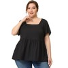 Agnes Orinda Women's Plus Size Square Neck Short Sleeve Ribbed Textured Peplum Babydoll Blouses - 3 of 4
