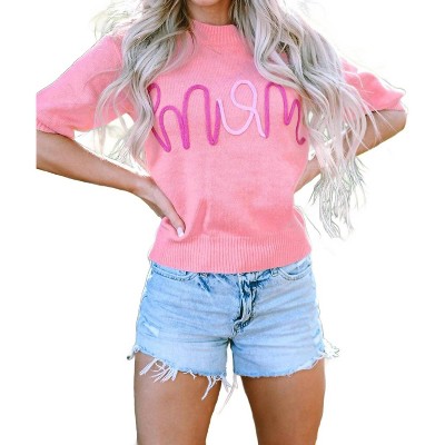 Women's Maxine Mom Tinsel Front Short Sleeve Sweater - Threaded Pear
