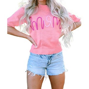 Women's Maxine Mom Tinsel Front Short Sleeve Sweater - Threaded Pear - 1 of 4