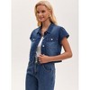 INSPIRE CHIC Women's Denim Cap Sleeve Button Down Turndown Collar Classic Cropped Jean Jackets - 2 of 4