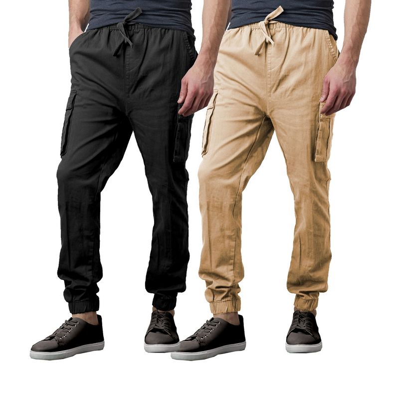 Galaxy By Harvic Men's Slim Fit Cotton Stretch Twill Cargo Joggers-2 Pack, 1 of 4