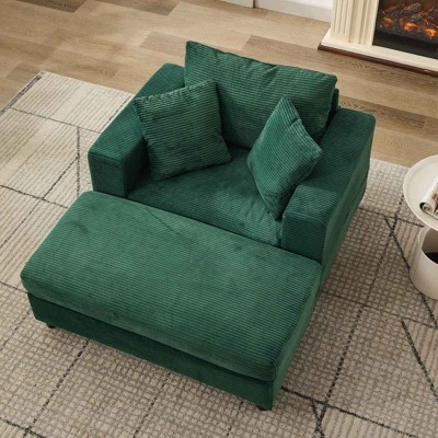 Deep Seat Sofa with Ottoman for Living Room, Sleeper Armchair with Pillows, Upholstered Corduroy Sofa Bed with Wood Frame-Coolbibila