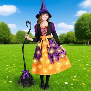 Joyfy Girls' Halloween Light Up Witch Costume with Tutu & Accessories | LED Light-Up Pink Dress, Hat, Broom for Halloween Dress-Up - 1 of 4