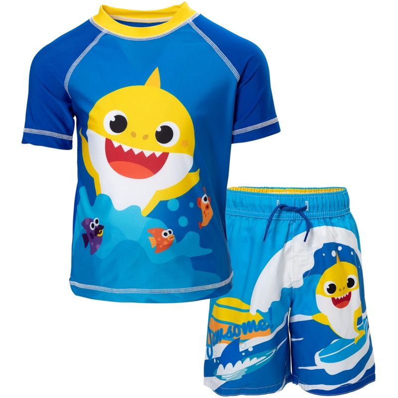 Pinkfong Baby Shark Rash Guard and Swim Trunks Outfit Set Toddler, 1 of 8