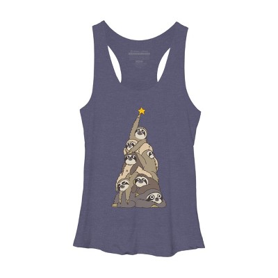 Women's Design By Humans Christmas Tree Sloths By huebucket Racerback Tank Top