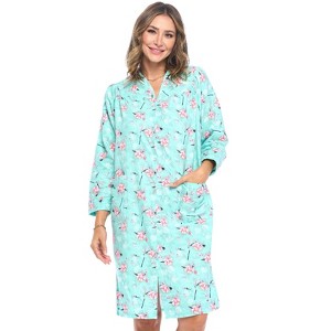 Casual Nights Women's Floral Snap Front Flannel Duster Long Sleeve Lounger Dress - 1 of 4