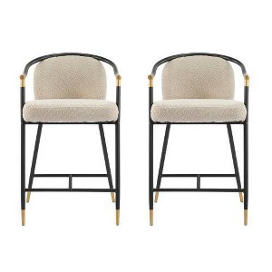 Christopher Knight Home Set of 2 26" Daniel Contemporary Upholstered Iron Counter Height Barstools Almond - 1 of 4