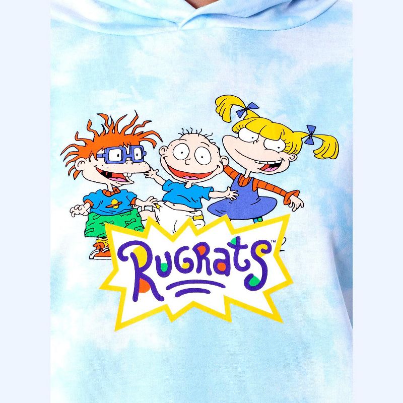 Rugrats Cartoon Tie Dye Womens' Pajama Loungewear Cropped Hooded Jogger Set PJ Blue, 3 of 6