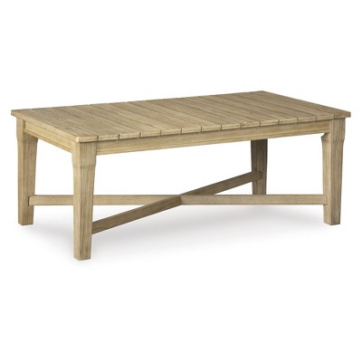 Signature Design by Ashley Carter Hall Outdoor Coffee Table, Weather-Resistant Eucalyptus Wood, Beige with Protective Coating