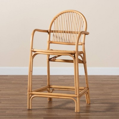 Natural Brown Rattan Curved Back Counter Stool