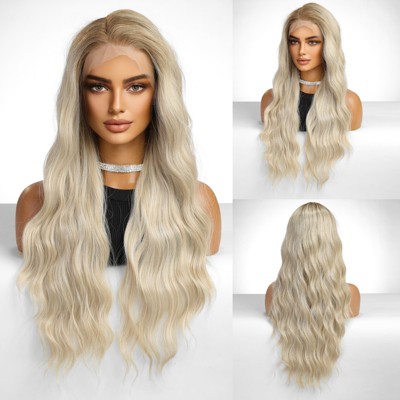 Jessie's Wig 24 Inch Wavy Wig Synthetic Hair 13x6 Lace Wigs Blonde With Dark Roots 1 Pc/Pack