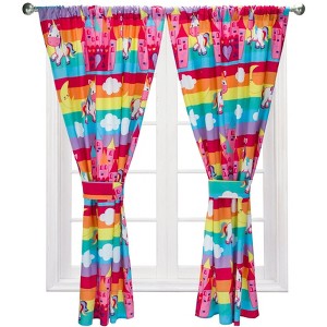 Everyday Kids Castles and Dancing Unicorns Drapes  4-Pc Unicorn Kid Curtains with 2 Panels and 2 Tiebacks - 1 of 4