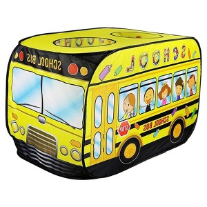 Etokfoks Pop Up School Bus Tent for Kids Indoor Outdoor Playhouse Large Windows Basketball Hoops Easy Setup Fits 2 to 3 Children Ages 3 Plus 1 Piece - 1 of 4