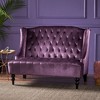 Velvet Modern Glam Wingback Loveseat Sofa with Button Tufted Diamond Stitch and Turned Legs for Living Room - 3 of 4