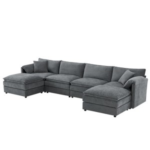 Chenille Modular Sectional Sofa with Deep and Wide Seat in , L Shaped Cloud Couch Set with Double Cushions, 4 Seat Sofa with Movable Ottoman - 1 of 4