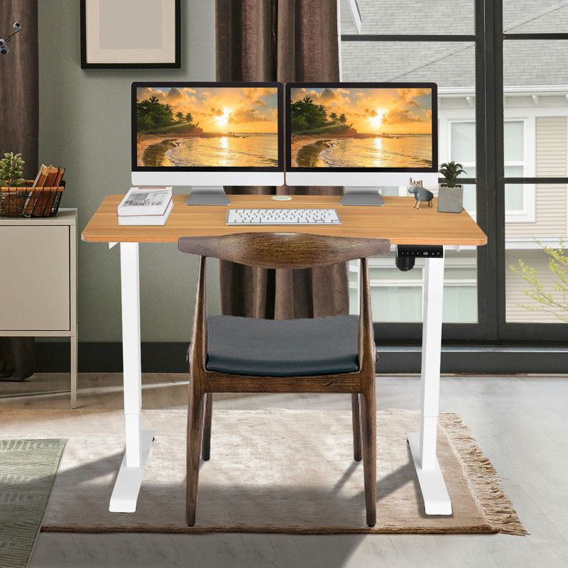Tangkula Electric Height Adjustable Mobile Standing Desk Home Office Stand Up Computer Workstation Black/Maple/Teak/White, 3 of 11