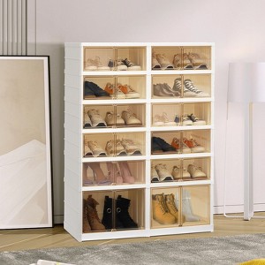GARPROVM 6-Tier 24 Pairs Foldable Shoe Rack Organizer Storage Containers with Lids - 1 of 4