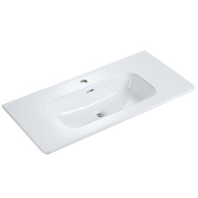 Vynxaria 35.8"L x 18.3"W Gloss White Ceramic Integrated Bathroom Sink Basin