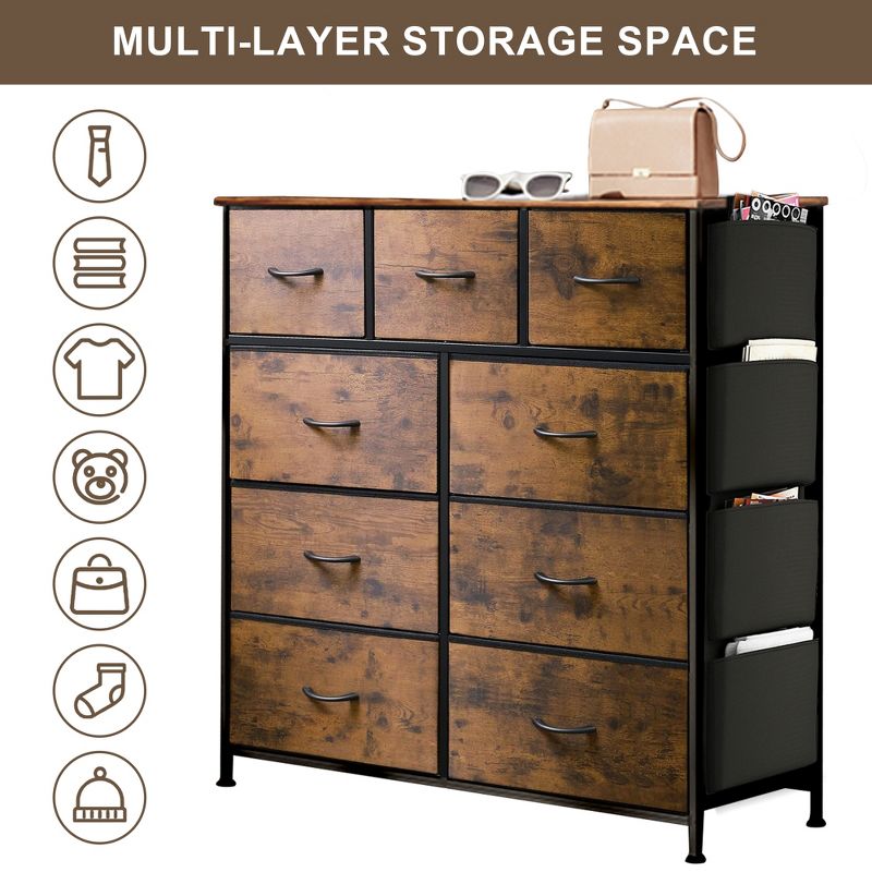 SKONYON 9 Drawer Dresser Furniture Storage Chest Dresser with Side Pockets and Hooks, for Bedroom, Closet, Entryway Use, 4 of 8