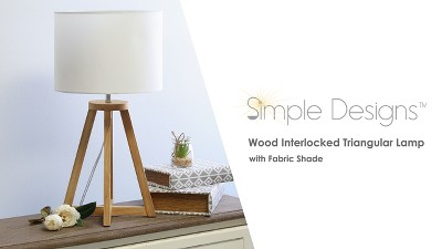 Natural Wood Tripod Nightstand Lamp with Black Barrel Shade