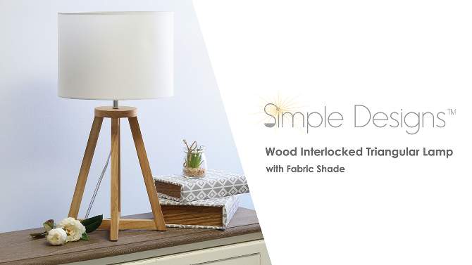 Natural Wood Interlocked Triangular Table Lamp with Fabric Shade - Simple Designs, 2 of 9, play video