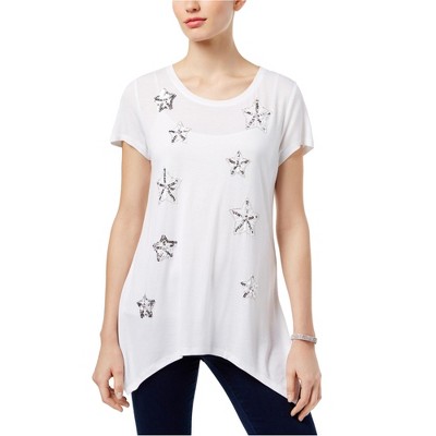 I.N.C International Concepts Womens Embellished Basic T-Shirt, White, Large