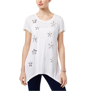 I.N.C International Concepts Womens Embellished Basic T-Shirt, White, Large - 1 of 1