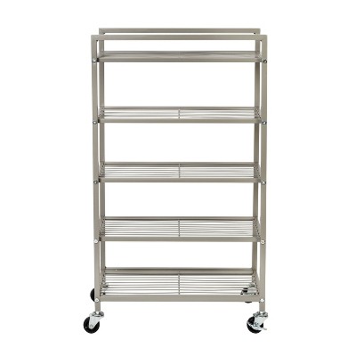Satin Nickel 5-Tier Steel Rolling Bathroom Storage Cart