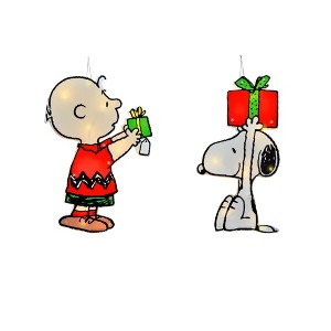 Peanuts 12in Peanuts 2 PC  PreLit LED Holiday Window Décor Snoopy and Charlie Brown, Red - 1 of 4