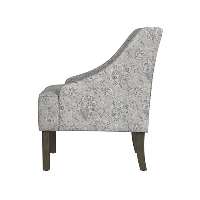 Linen Floral Print Swoop Arm Accent Chair