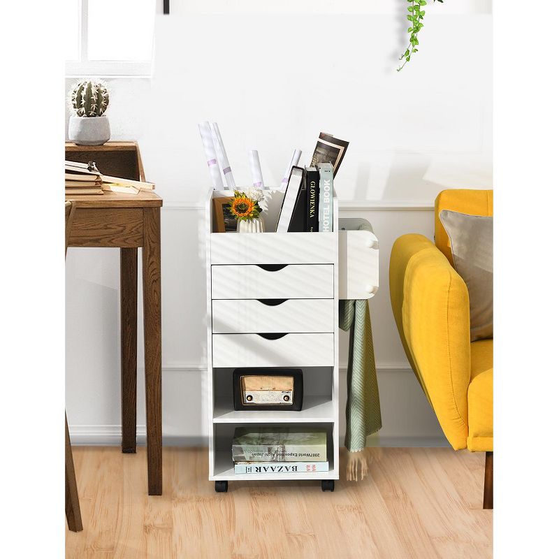 Tangkula Rolling Storage Cart with 3 Drawers&3 Shelves Storage Organizer Cabinet with Lockable Casters, 2 of 10