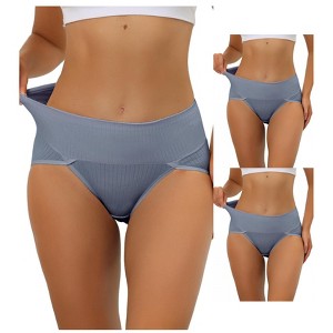 Allegra K Women's Hi-Cut Ribbed High-Waisted Tummy Control Available in Plus Size Briefs 3 Packs - 1 of 4