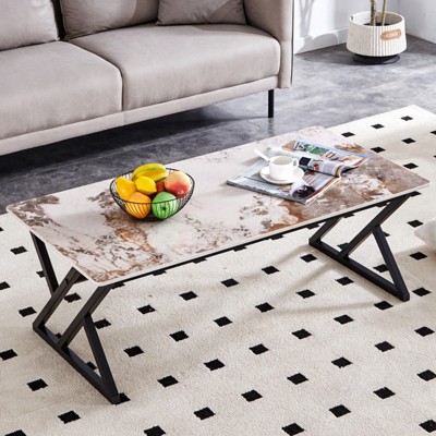 ALEXOUN 47 IN Rectangular Faux Marble Coffee Table - Stylish Modern Center Table with Stable X-Legs, Easy to Use for Living Room & Family