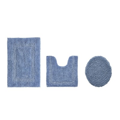Lux Premium 100% Cotton  Ultra-Soft Tufted Solid Reversible 3 Piece Bath Rug Set, Water-Absorbent, Durable, Machine Washable Bathroom Rug