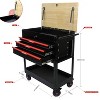 3 Drawers Multifunctional Tool Cart Wooden Top Tool Trolley with Wheels, Storage Organizer Cabinet, for Mechanics Warehouse Garage - 3 of 4