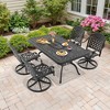 5-Piece Outdoor Dining Set, Cast Aluminum Rectangle Table with Swivel Chairs, Red Cushions, Umbrella Hole - 4 of 4