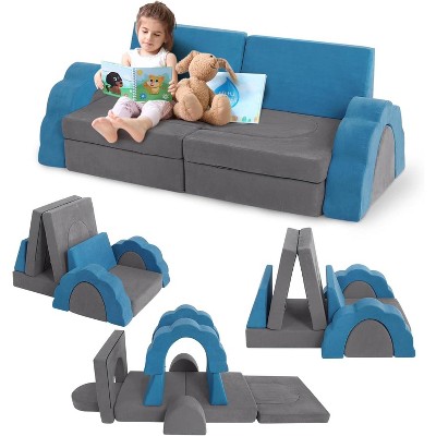 11pcs Modular Kids Play Couch, Children Sectional Sofa Floor Toddler Couch for Kids Creative Play, Convertible Foam Floor Sofa for Playroom Bedroom