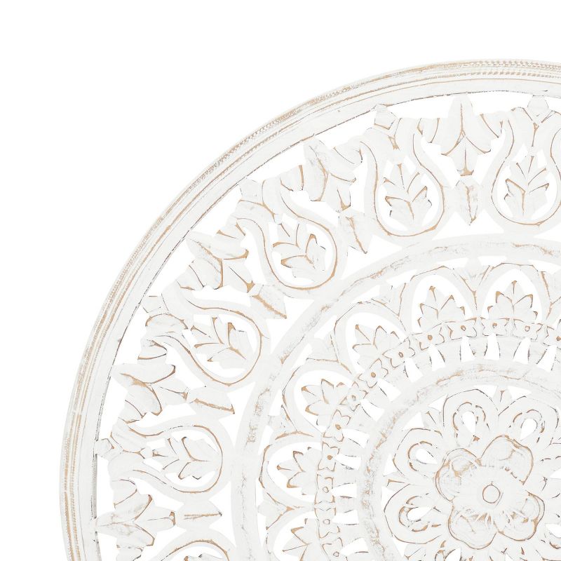 Wood Floral Handmade Intricately Carved Wall Decor with Mandala Design White - Olivia &#38; May, 3 of 20