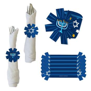 Big Dot of Happiness Hanukkah Menorah - Chanukah Holiday Party Paper Napkin Holder - Napkin Rings - Set of 24