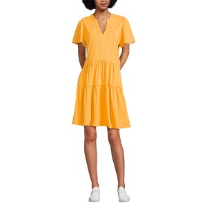 Lands' End Women's Cotton Jersey Tiered Mini Dress - Medium - Sweet Mango